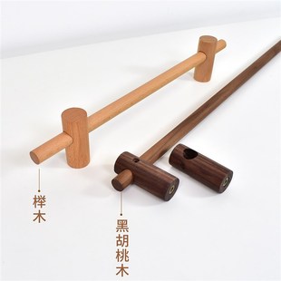 免打孔杆迷你窗帘杆实木半帘杆门帘杆支架粘贴式无痕原木简约单杆