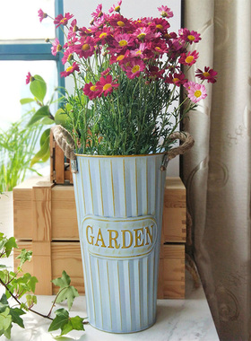 复古醒花桶鲜花桶花店家用装花特大号铁艺花盆干花花瓶泡花插花筒