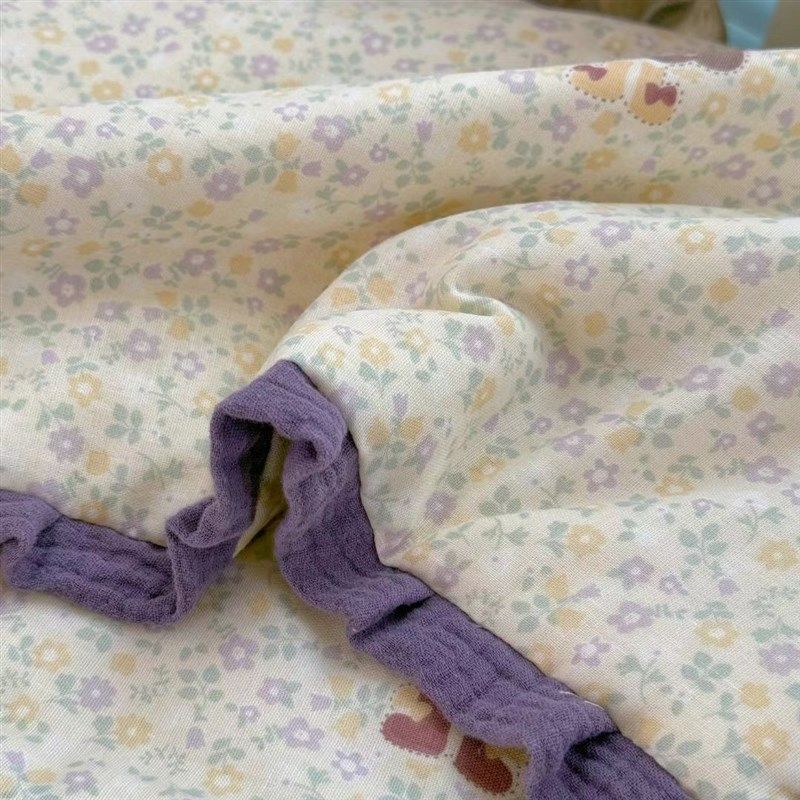 A类全纯棉皱皱纱花边双层纱小碎花夏凉被空调被四件套薄款可机洗