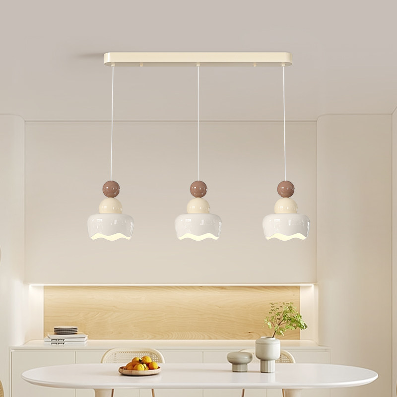 餐厅吊灯全光谱奶油风三头饭厅灯具长条现代简约餐桌吧台吊线灯具