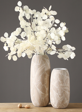 日式白色花瓶高级感艺术简约侘寂风摆件中式客厅餐桌干燥花插花轻