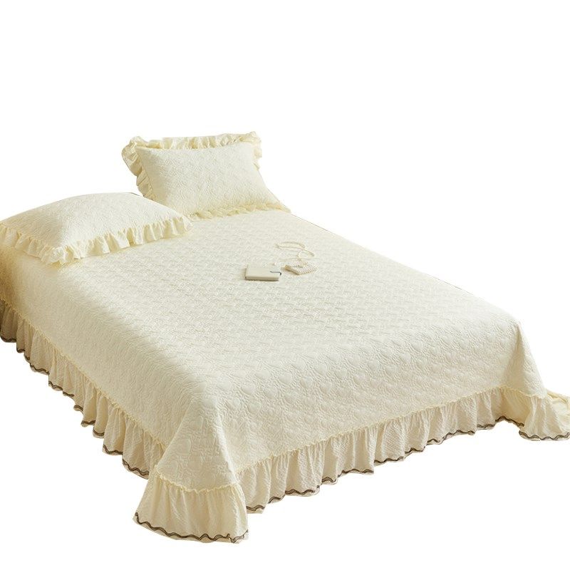 2024新款韩式泡泡棉花边床盖三件套四季通用防滑单人夹棉床单单件,床上用品,床盖,淘宝优惠券,粉丝福利购,淘宝优惠卷