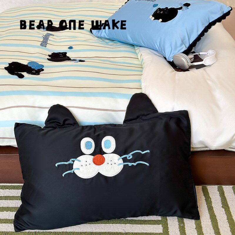 熊一醒醒 立体卡通枕头套儿童幼儿园天丝凉感枕套成人款74X48印花