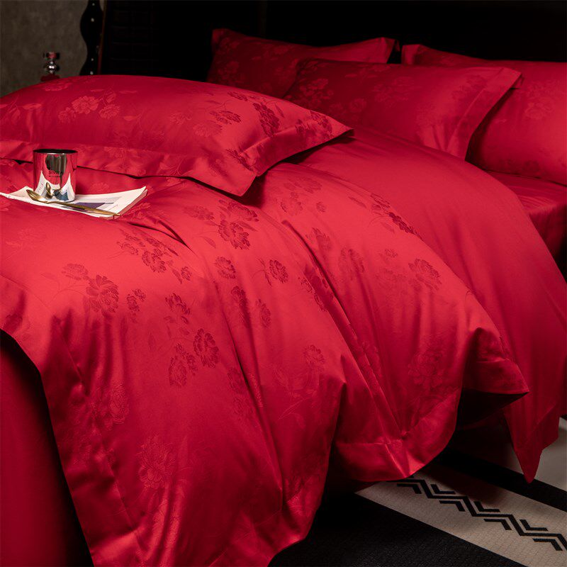 高档中式婚庆四件套大红色新婚陪嫁被套纯棉结婚床上用品婚房喜被