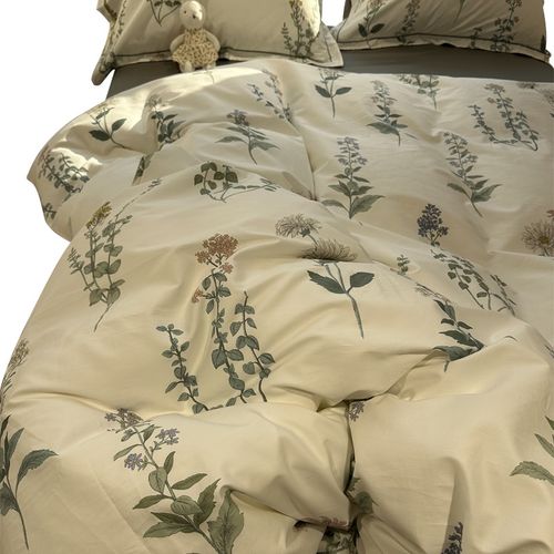 100支长绒棉法式印花床上四件套纯棉1.5m1.8裸睡丝滑全棉床单被套