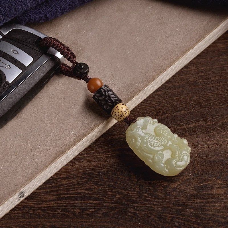 高档天然玉石十二生肖钥匙扣挂件12属相个性汽车钥匙吊坠创意饰品