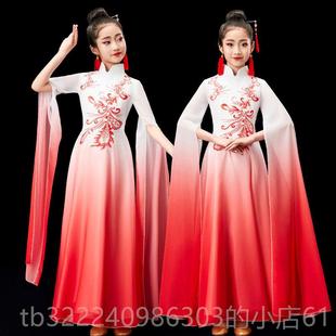 正品 儿童古筝演出服汉服长钢琴演长风裙 女童中国中大笛童飘逸水袖