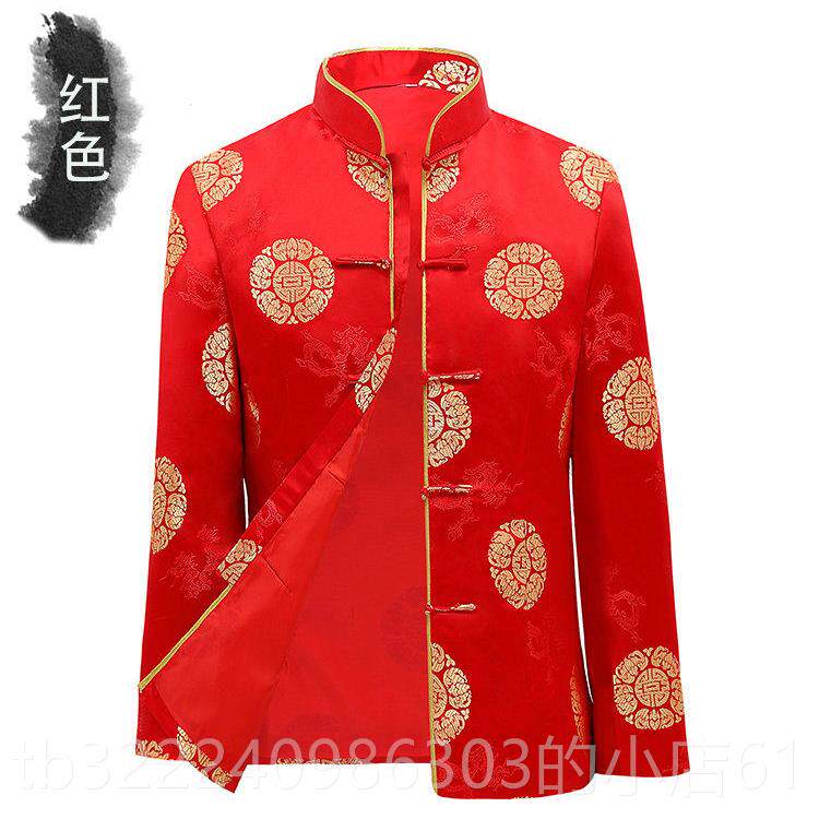 正品采购产品中年男唐装，喜庆的夫女妻长袖上衣，婚老礼司仪，代