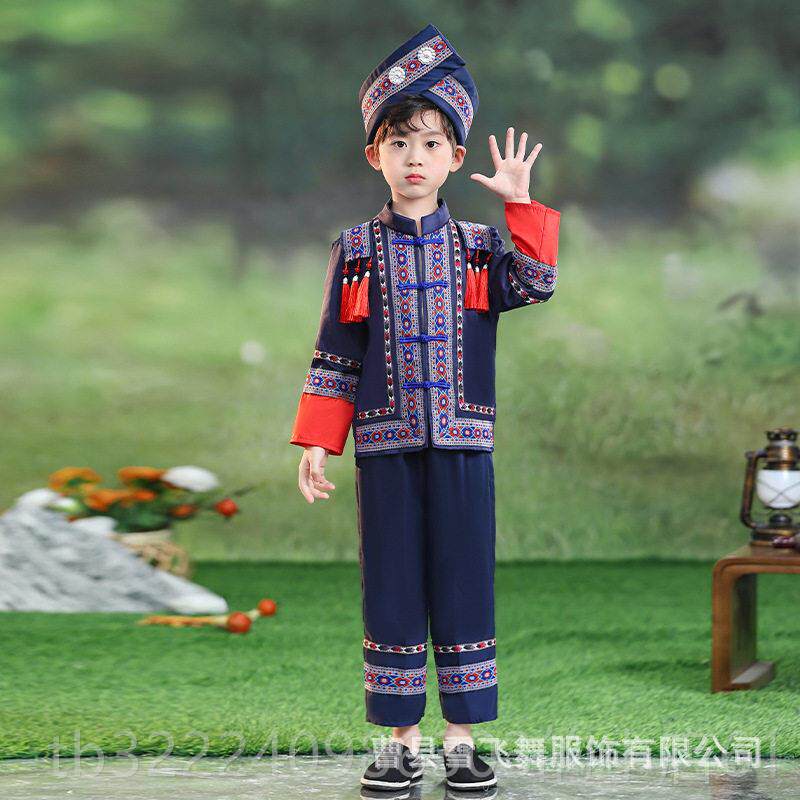 正品演广西三月民族服三装儿童壮服幼儿统园少儿出服男孩传舞台男