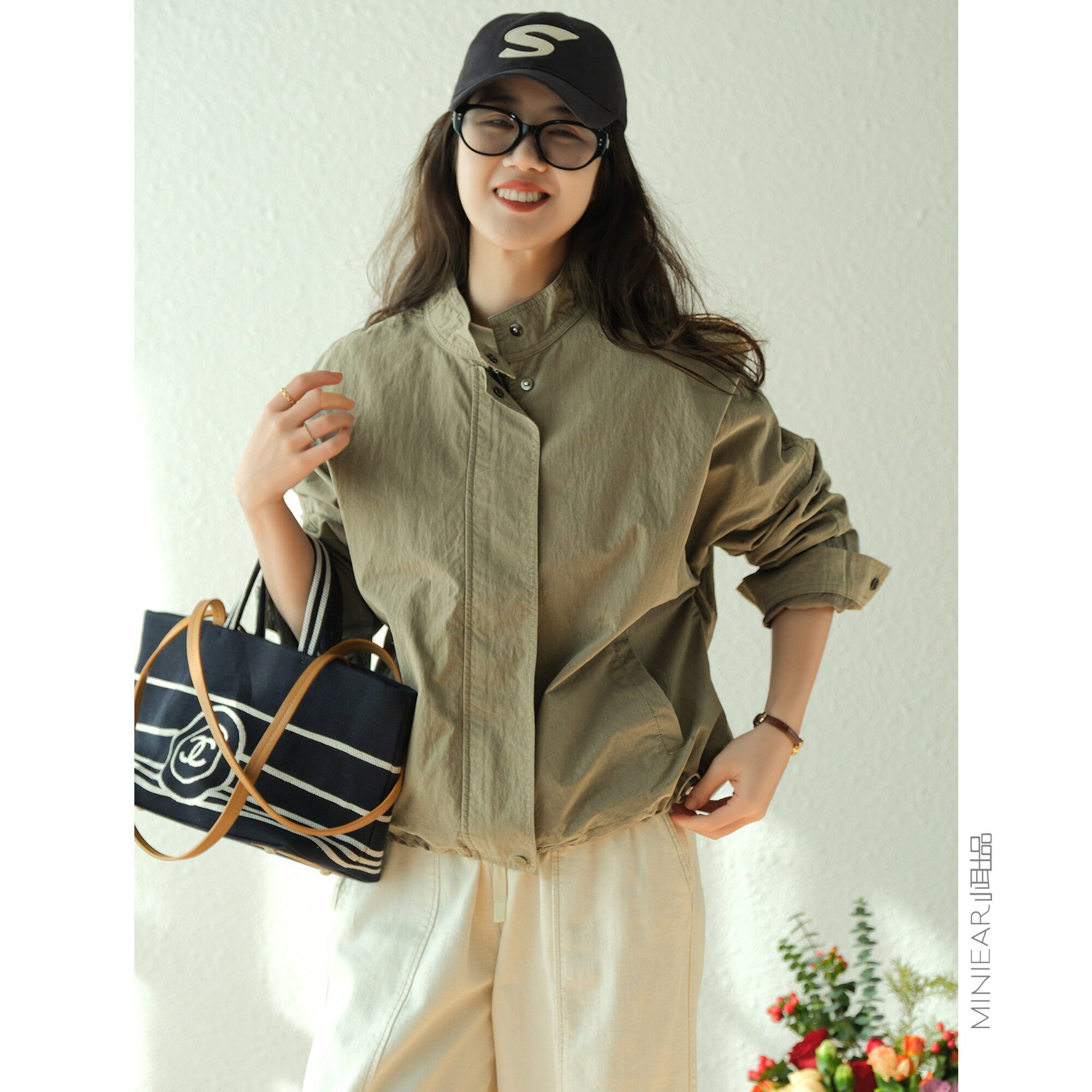 小耳出品早春纯色棉质韩系立领外套拉链门襟复古休闲上衣女