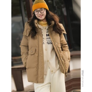 小耳出品填充白鸭绒连帽羽绒服加厚保暖通勤面包服女冬季保暖外套