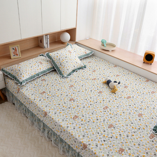 榻榻米专用床单一面花边纯棉夹棉四季通用大炕床罩防滑床盖定制