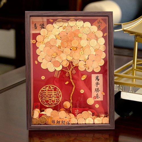 五毛钱金色硬币发财树diy相框材料包摇钱树摆件乔迁新婚生日礼物