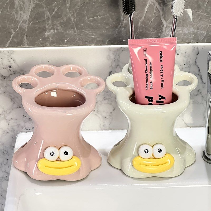 轻奢陶瓷牙刷收纳置物架洗手台洗漱台牙刷牙膏架子底座支架高级感,家庭/个人清洁工具,牙刷架/牙具座,淘宝优惠券,粉丝福利购,淘宝优惠卷