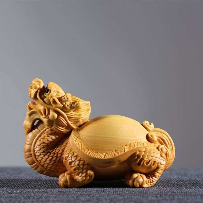 崖柏木福寿龙龟实心精雕文玩茶宠接线端子