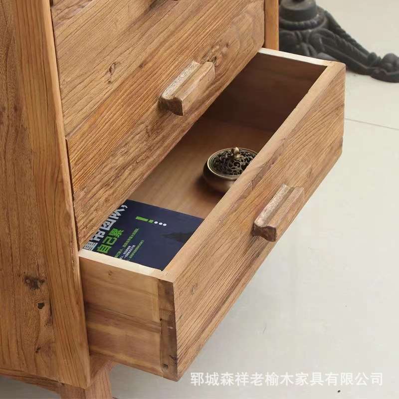 老榆木五斗柜实木斗橱抽屉收纳柜储物卧室榆木家具现代客厅餐边柜