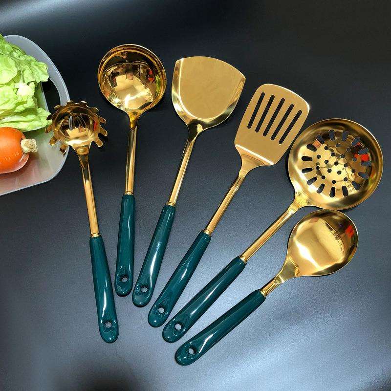 不锈钢厨具套装家用厨房烹饪铲勺七件套陶瓷手柄锅铲炒铲汤勺漏勺