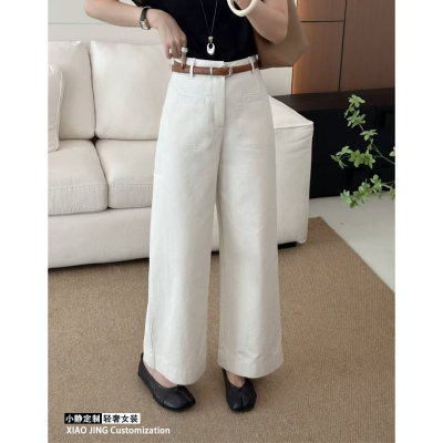 春季新款高腰口袋阔腿裤女宽松显瘦垂感休闲直筒长裤~不方便退换