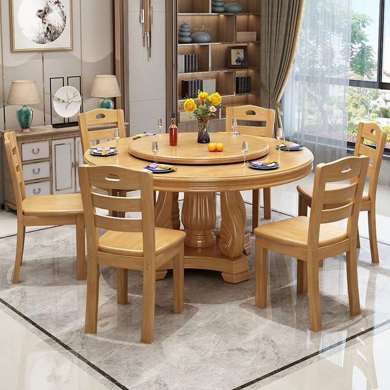 实木圆桌餐桌椅组合现代简约中式家具带转盘家用圆台饭店餐厅桌子