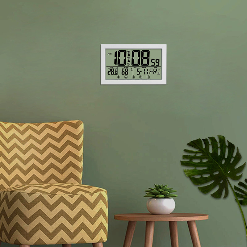 简约创意触摸屏数字静音壁挂电子万年历桌面夜光大字温湿度双闹钟,家居饰品,台钟/闹钟,淘宝优惠券,粉丝福利购,淘宝优惠卷