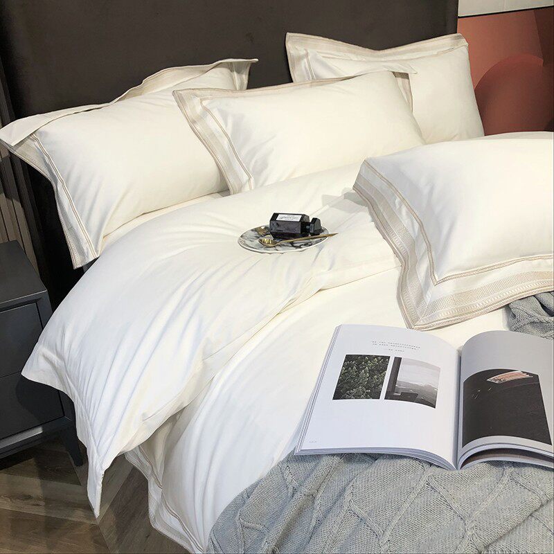 特价A类140支匹马棉四件套全棉纯棉刺绣纯白色酒店欧式轻奢风床品