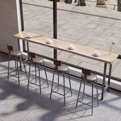 实木吧台桌美式定制家用阳台简约高脚长条桌桌椅组合商用靠墙窄桌