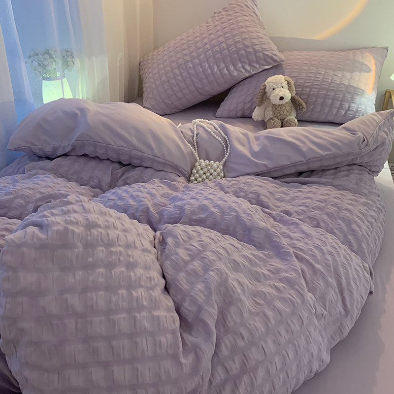 简约紫色水洗棉被套四件套纯色床单床笠宿舍床上三件套非纯棉全棉,床上用品,床品套件/四件套/多件套,淘宝优惠券,粉丝福利购,淘宝优惠卷