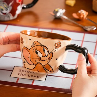猫和老鼠马克杯大容量陶瓷水杯带勺家用女生办公室早餐杯生日礼物
