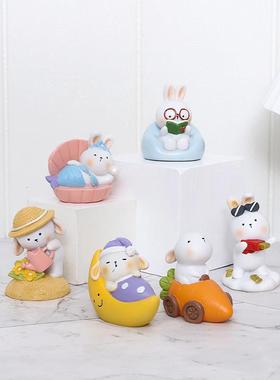 如果卡通兔子客厅桌面公仔小摆设可爱家居装饰品创意车载摆件