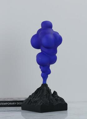 现代简约树脂卡通火山摆件蓝色烤漆酒柜电视柜客厅书房软装饰品