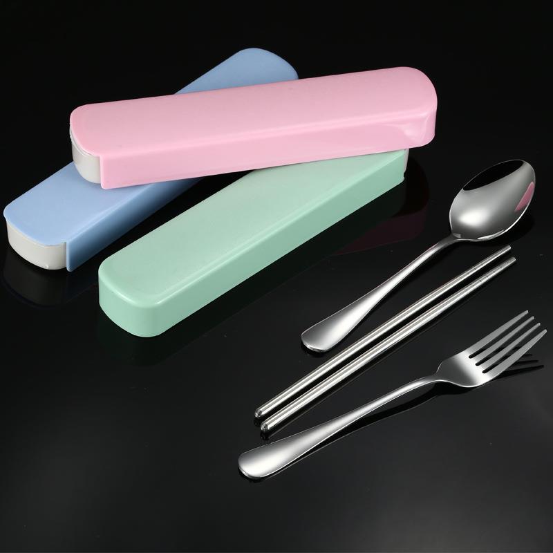 不锈钢餐具勺子叉子筷子三件套便携套装学生旅行超市礼品套装