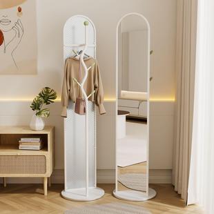 简约奶油风可旋转落地镜衣帽架一体多功能可移动全身镜卧室穿衣镜