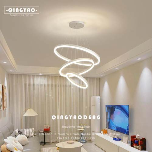 吊灯客厅灯创意个性圆环餐厅广东中山灯具现代简约奶油风极简主灯