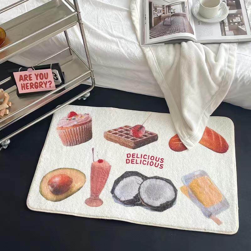 卡通ins风吃货方形卧室床边地毯 北欧书房客厅茶几垫厚吸水地垫