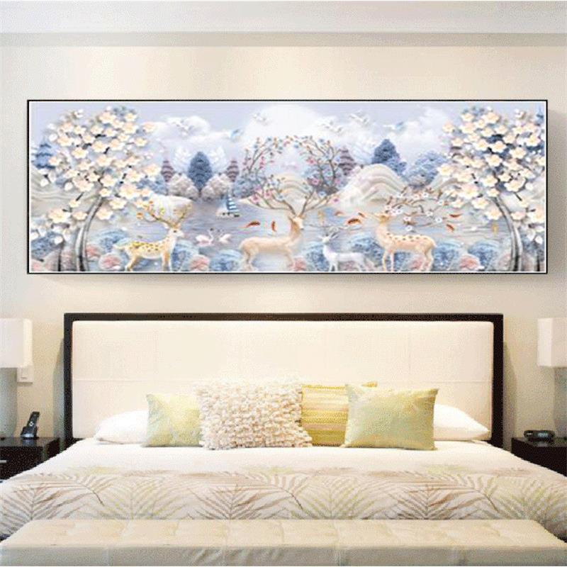 5D钻石画2021年满钻新款挂画客厅发财麋鹿十字绣水晶点贴钻装饰画