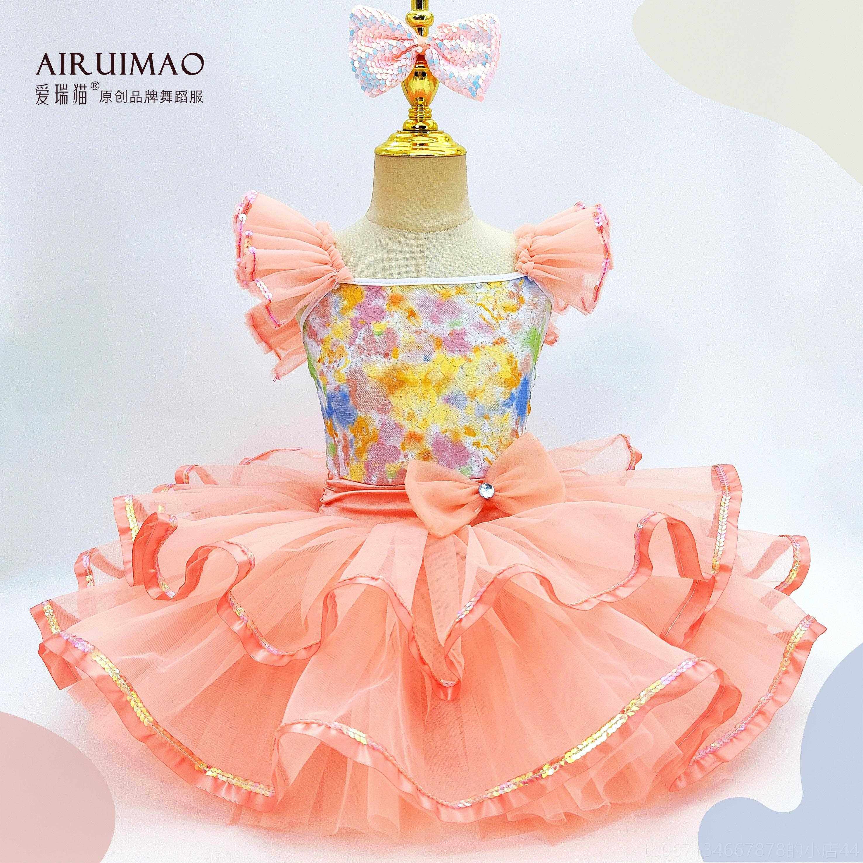 高档儿童裙芭舞蹈服演花朵亮片舞蹈出服合唱服可爱女童蕾公主蓬蓬