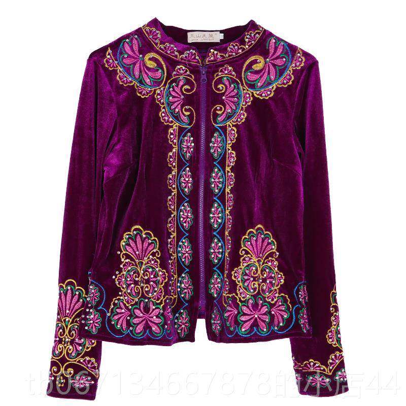 高档新疆蹈演出服维族装服金丝女绒上舞衣广场舞蹈民族服饰春秋季