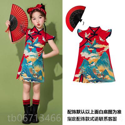 高档六一国朗儿童演出服汉服套装男童中风唐装诵小生女学童旗袍表