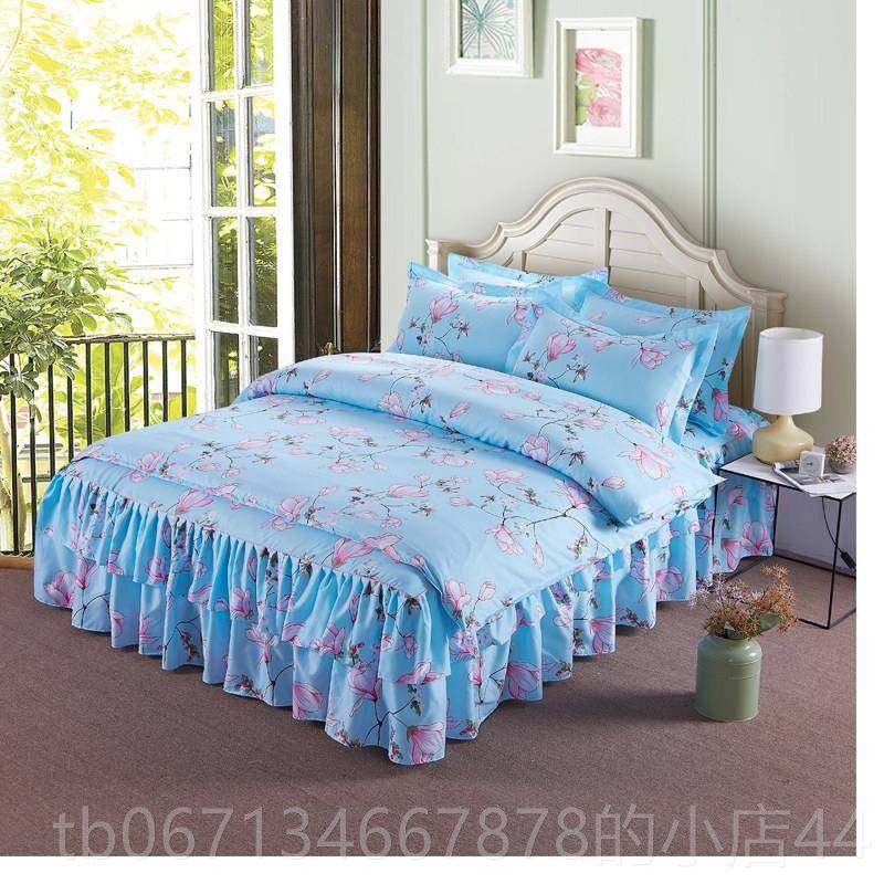 高档204新款全棉床裙四件套床罩5/12.8双层席梦思1保护垫床.套防