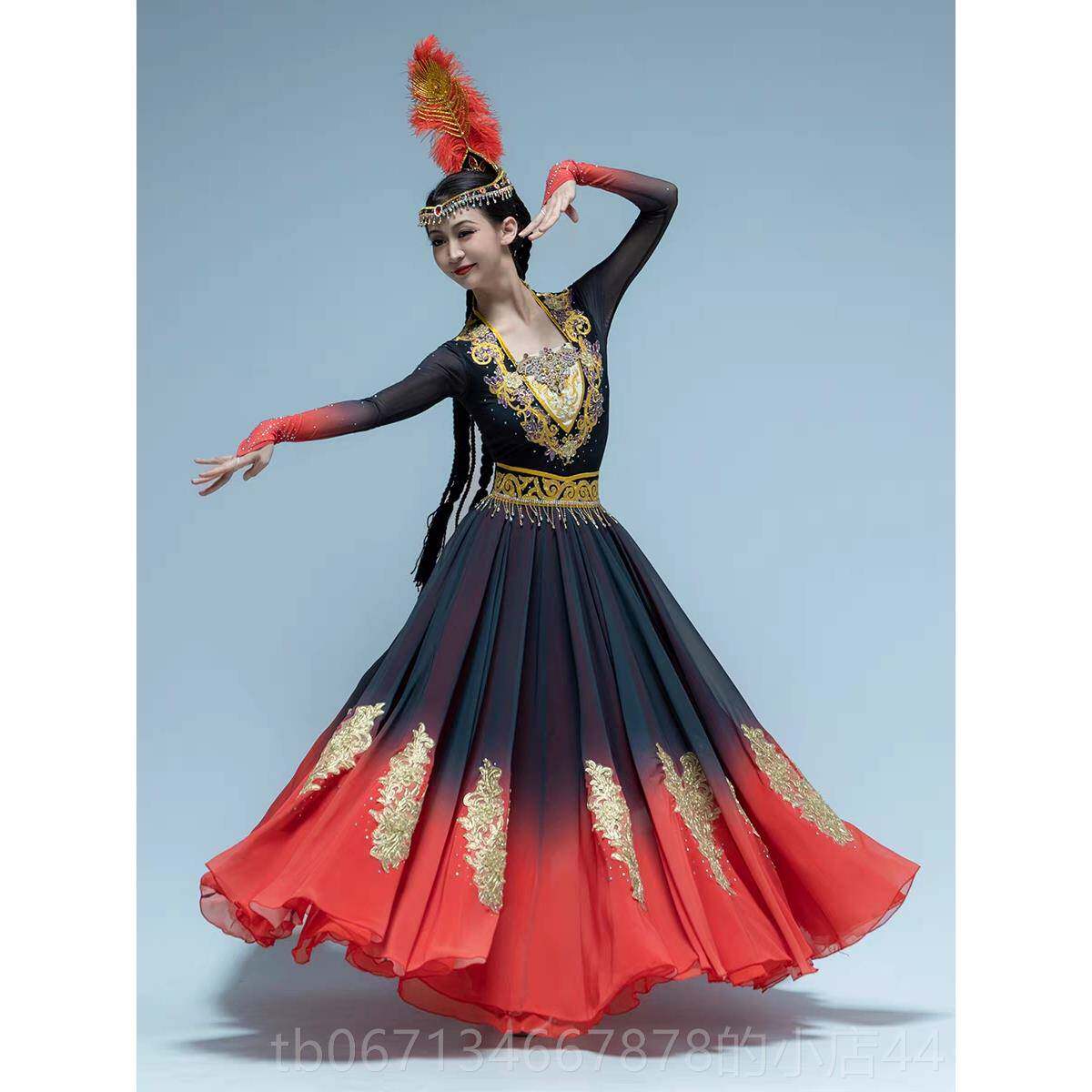 高档新表疆舞大摆裙女维族舞蹈服考维尔族演服舞台演出艺服装吾练