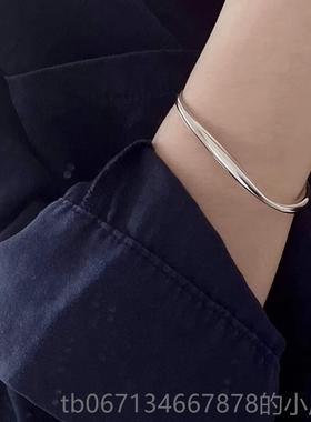 高档工s925纯银不性规则个流线银手镯小简众约镯重子开口手镯女银