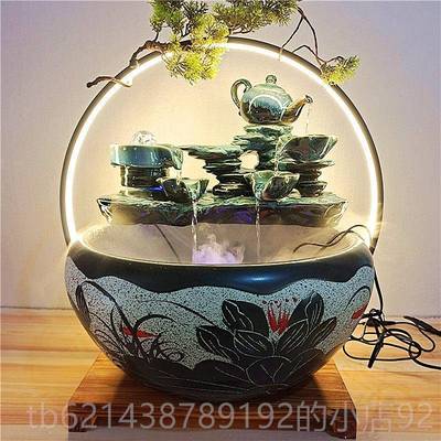 高档景镇陶缸瓷鱼缸大号乌龟养德鱼造盆家用流水喷泉小金鱼客厅加