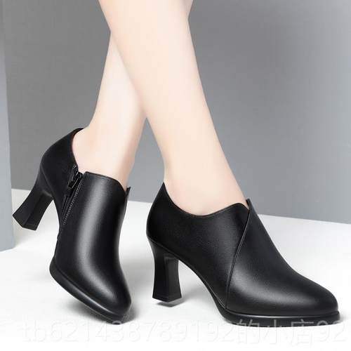 高档新妈妈鞋子底春秋2款单鞋女鞋025款中年中老年高跟真皮春季皮