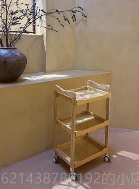 高档侘动寂风美容院纯木推车S皮PA会所实工具车日式肤管理移置物