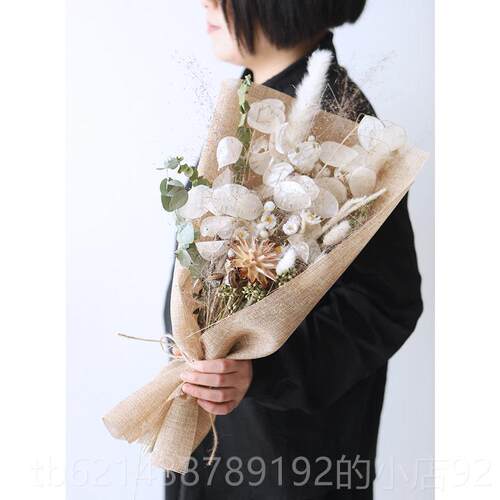 高档天s然银扇叶花束插花进口干居花果in家门店饰软装配开业乔迁