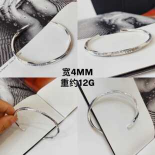 高档不同银匠 原95纯十字架涂鸦扭纹银创细开 口手镯镶嵌宝石2女