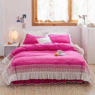 正品 i心n网红公主风荷s叶边白色床四件套纯棉全棉少女蕾丝1.8m裙