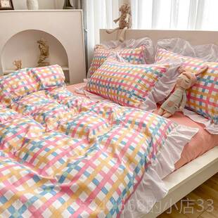 正品 少心ins黑女花边赫本公主风小碎8花被套1.m件三四套4简约条纹