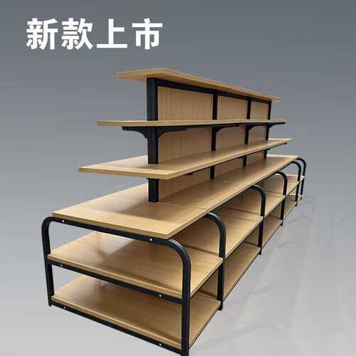超市中岛柜书店钢木结合展柜促销台直播展厅双面中岛展示架