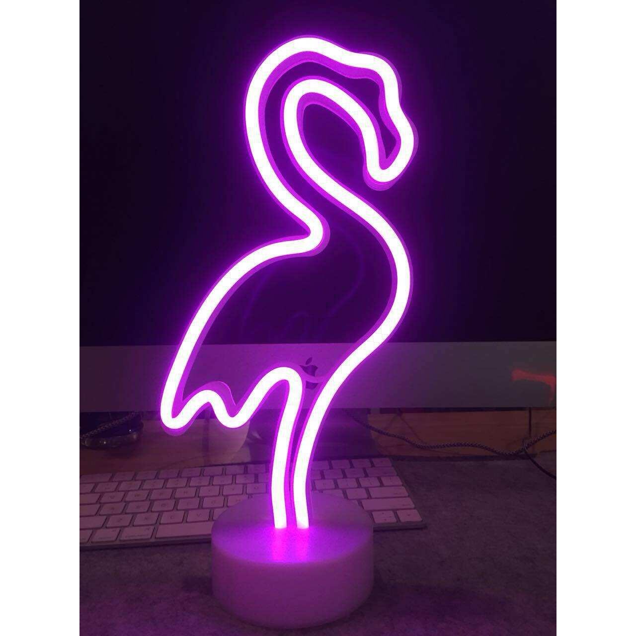 圣诞少女心ins火烈鸟灯带底座霓虹灯led装饰灯台灯造型创意小夜灯